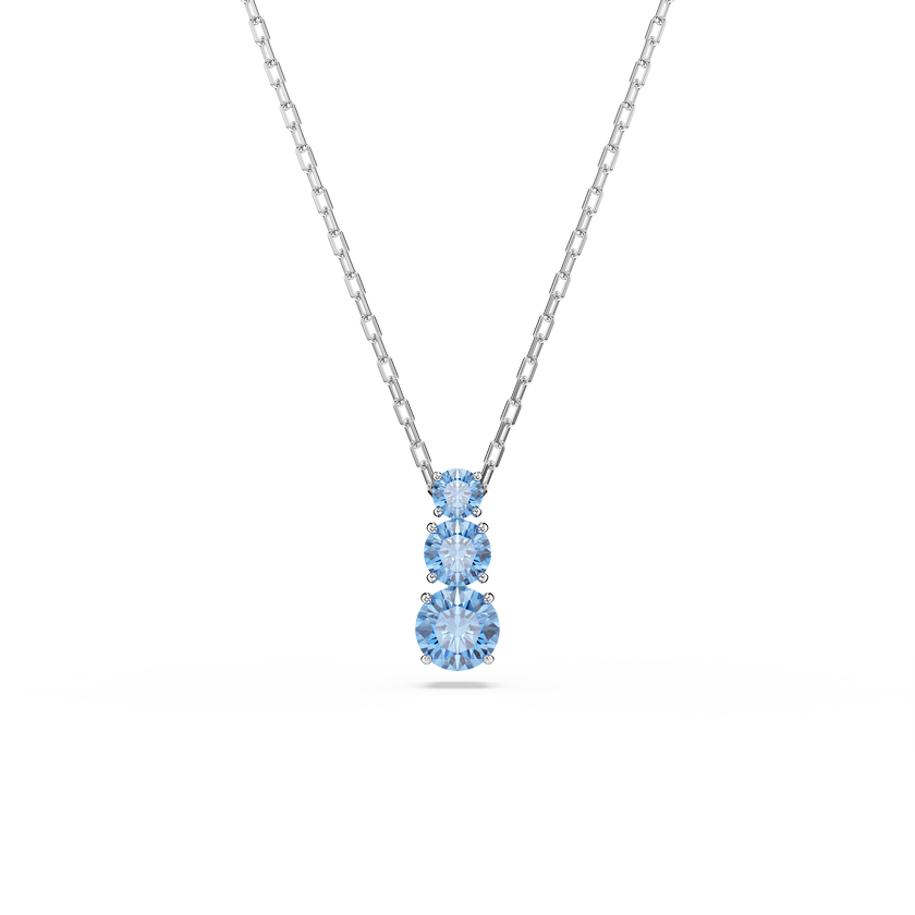 swarovski stilla attract pendant  round cut  blue  rhodium plated