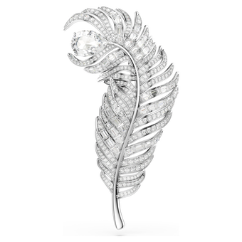swarovski vienna brooch  mixed cuts  feather  white  rhodium plated