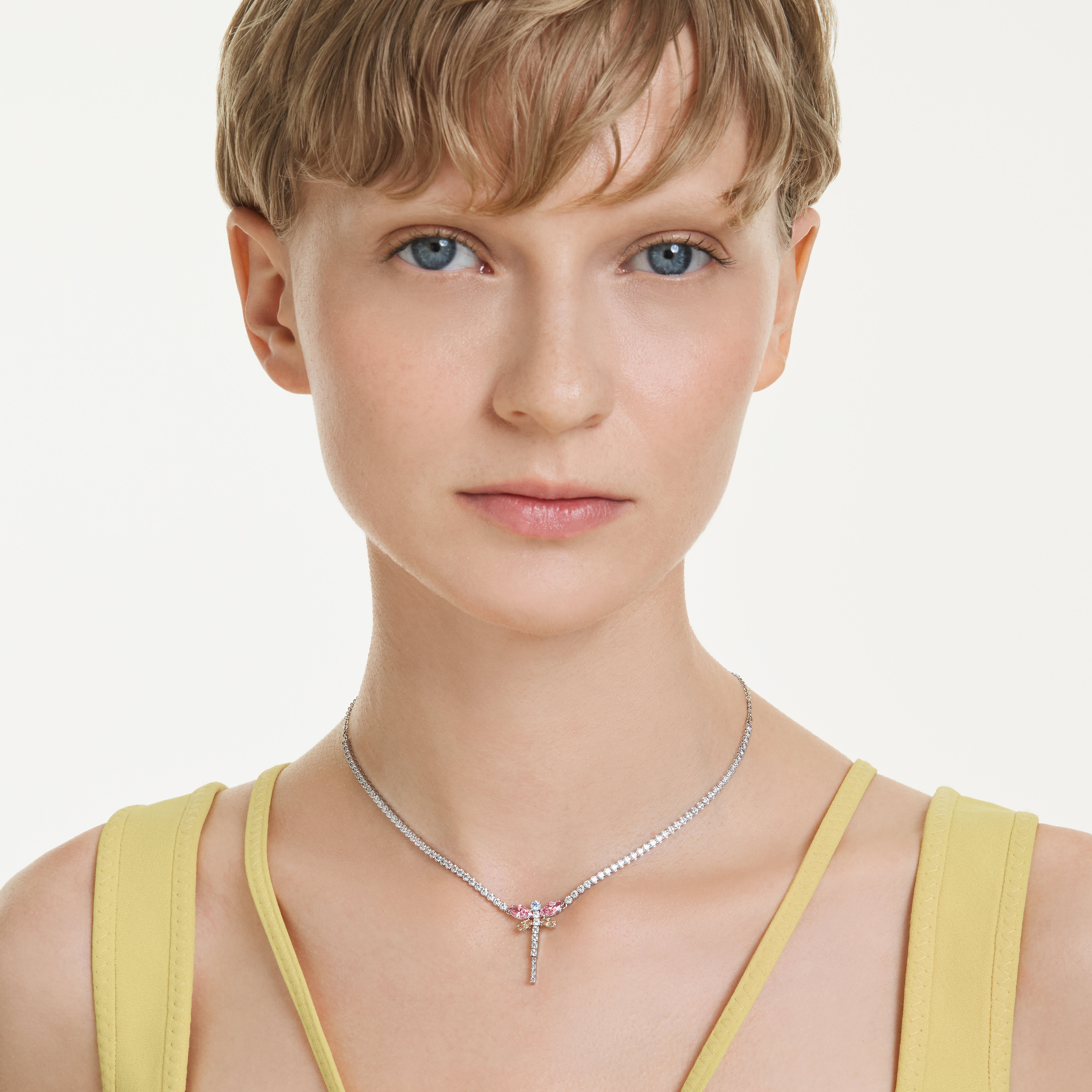 ariana grande x swarovski tennis y necklace  mixed cuts  dragonfly  multicolored  rhodium plated