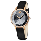 Crystal Lake Watch, Leather Strap, Black, Rose Gold Tone