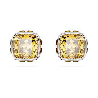 swarovski birthstone stud earrings square cut november yellow rhodium plated