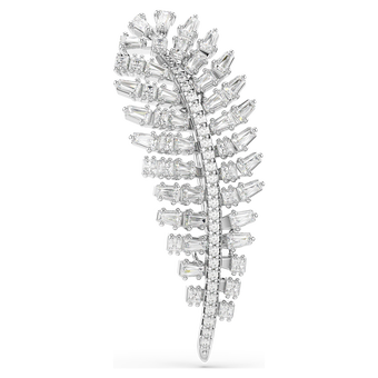 swarovski vienna brooch  mixed cuts  feather  white  rhodium plated