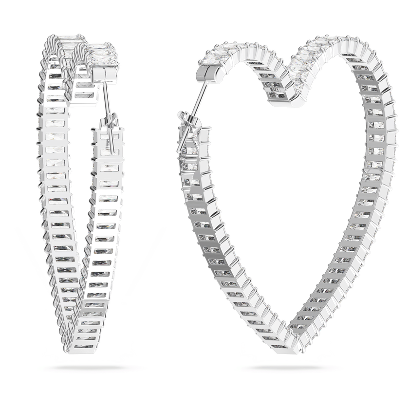 swarovski matrix hoop earrings  heart  large  white  rhodium plated