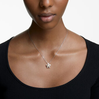 swarovski tough pendant  pav   flower  white  mixed metal finish