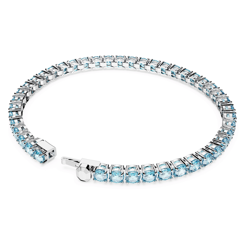swarovski matrix tennis bracelet  round cut  blue  rhodium plated