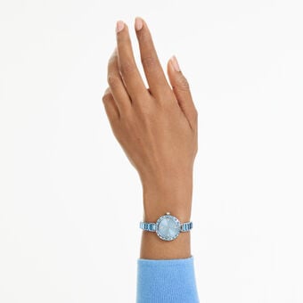 swarovski matrix bangle watch  swiss made  crystal bracelet  blue  stainless steel