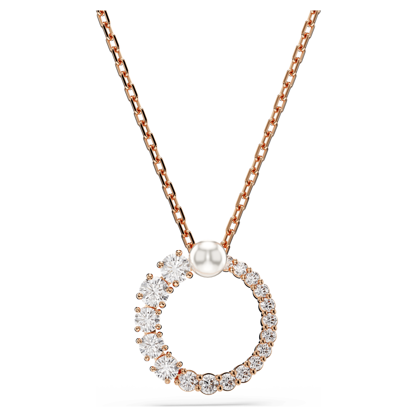 swarovski matrix pendant  crystal pearl  round cut  white  rose gold tone plated