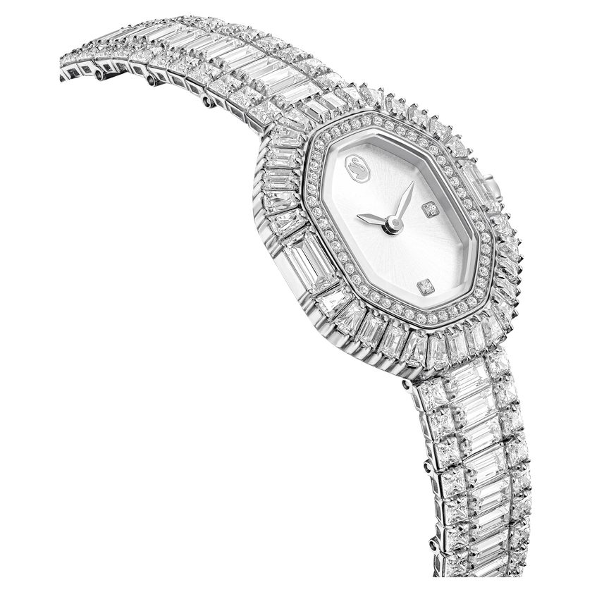 swarovski matrix octagon watch  baguette cut  metal bracelet  silver tone  stainless steel