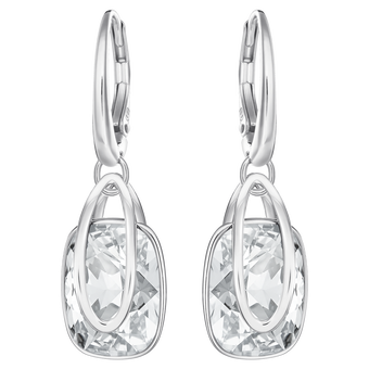 swarovski holding drop earrings  white  rhodium plated