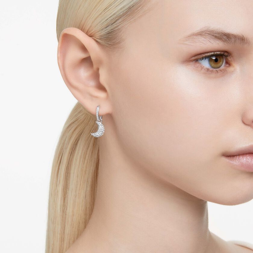 swarovski sublima drop earrings  moon  white  rhodium plated