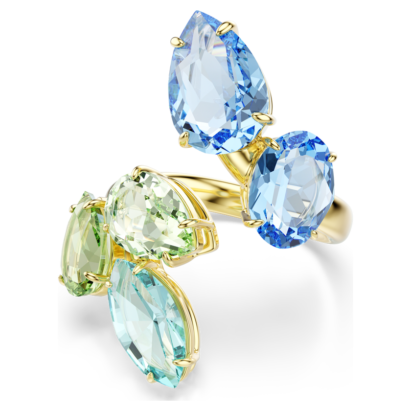 swarovski gema open ring  mixed cuts  multicolored  gold tone plated