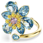swarovski idyllia open ring mixed cuts flower blue gold tone plated