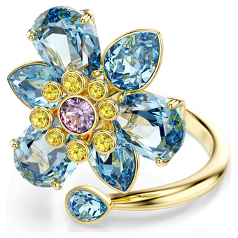 swarovski idyllia open ring mixed cuts flower blue gold tone plated