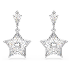 Stella drop earrings, Star, White, Rhodium plated