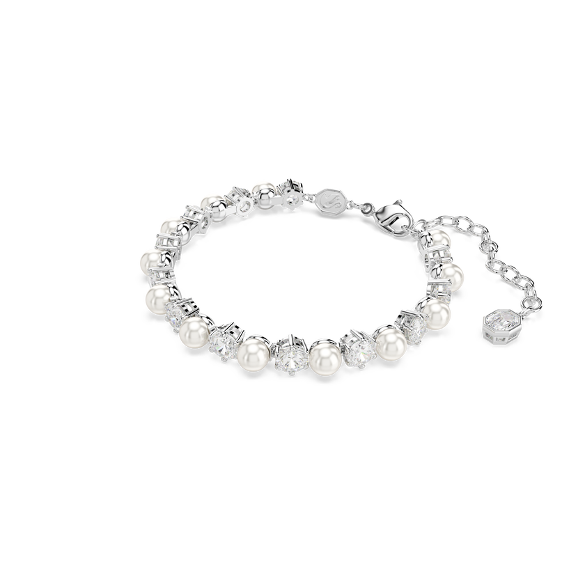 swarovski matrix set  crystal pearl  round cut  white  rhodium plated