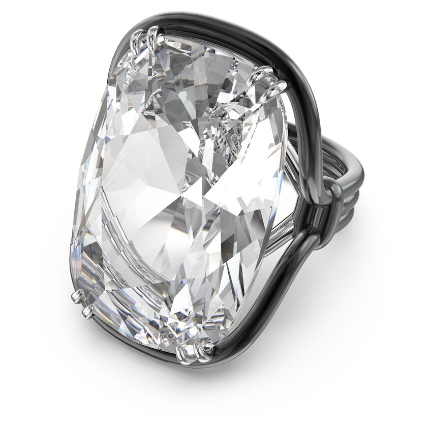 Harmonia ring, Oversized floating crystal, White, Mixed metal finish