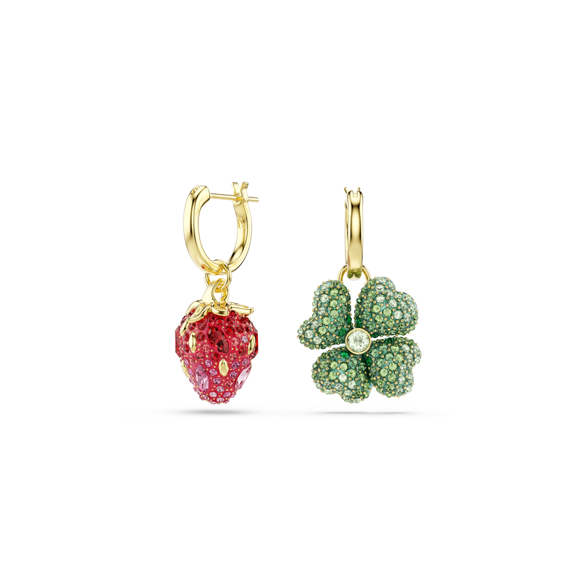 swarovski idyllia drop earrings  set  3   ladybug  clover  strawberry  multicolored  gold tone plated