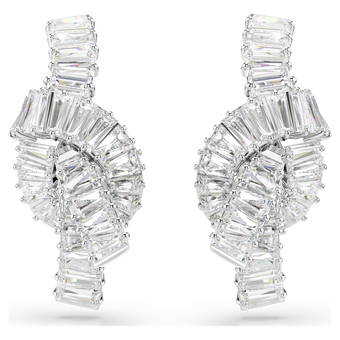 swarovski matrix earrings  baguette cut  knot  white  rhodium plated