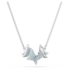 Lilia necklace, Butterfly, Blue, Rhodium plated