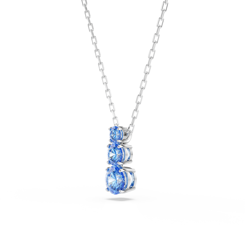 swarovski stilla attract pendant  round cut  blue  rhodium plated
