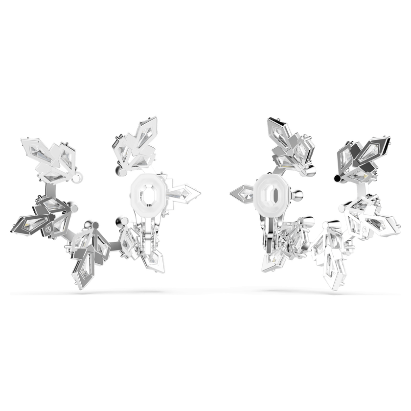 swarovski idyllia clip earrings  mixed cuts  snowflake  white  rhodium plated