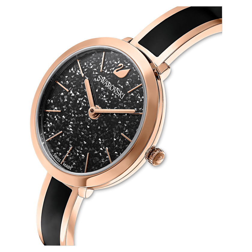 swarovski crystalline delight watch  swiss made  metal bracelet  black  rose gold tone finish