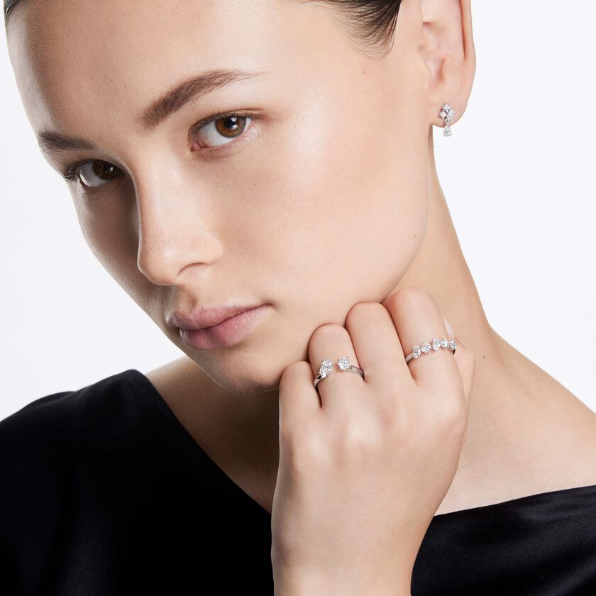 swarovski galaxy ring  lab grown diamonds 1 ct tw  mixed shapes  18k white gold