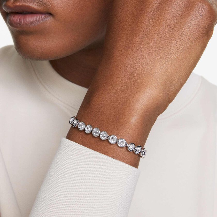 swarovski imber tennis bracelet  round cut  white  rhodium plated
