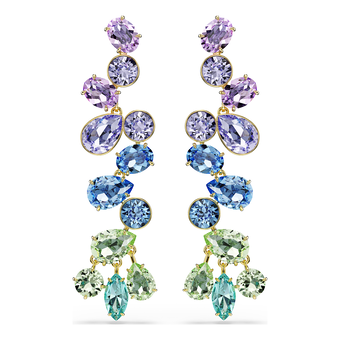 swarovski gema drop earrings  mixed cuts  chandelier  long  multicolored  gold tone plated