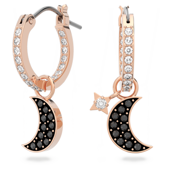 swarovski symbolic drop earrings  moon and star  black  rose gold tone plated