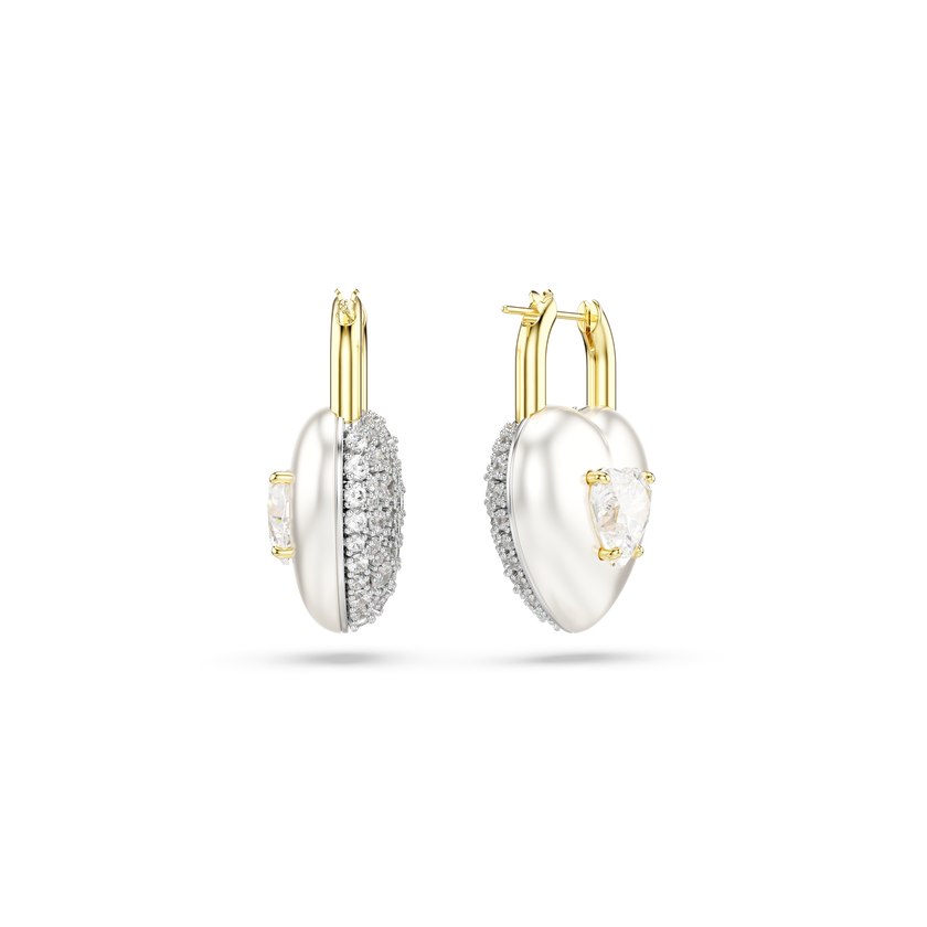 swarovski idyllia drop earrings  mixed cuts  heart  white  gold tone plated