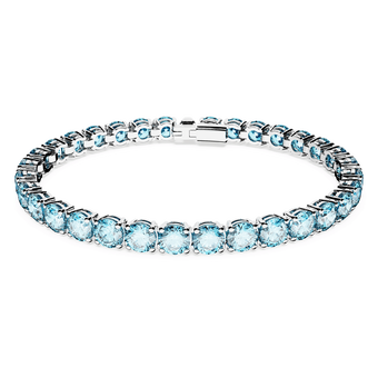 Matrix Tennis bracelet, Round cut, Blue, Rhodium plated swarovski matrix tennis bracelet  round cut  blue  rhodium plated