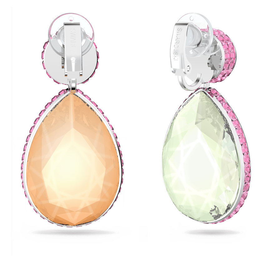 swarovski orbita clip earrings  drop cut crystals  multicolored  rhodium plated