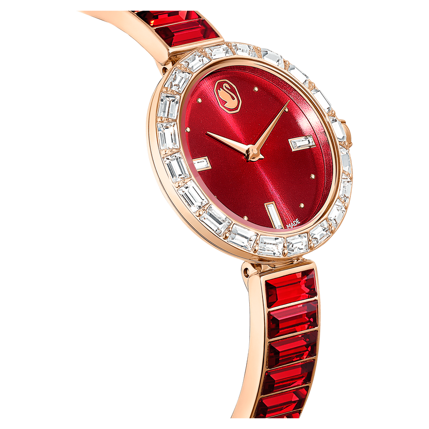 swarovski matrix bangle watch  swiss made  crystal bracelet  red  rose gold tone finish