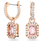 Millenia drop earrings, Octagon cut, Pink, Rose gold-tone plated