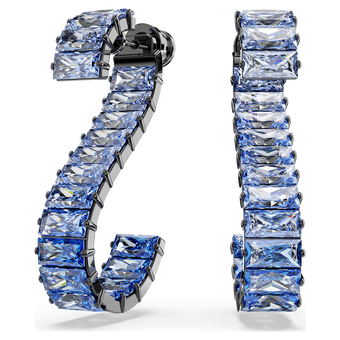swarovski matrix drop earrings baguette cut blue ruthenium plated