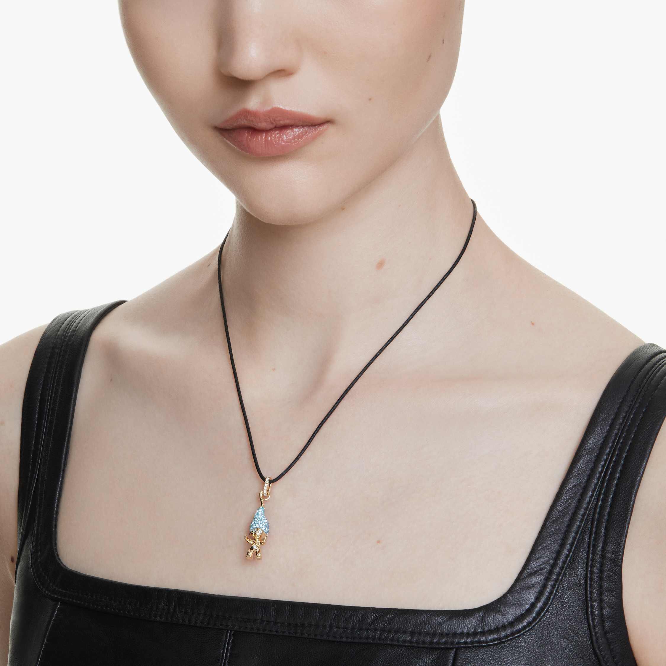 swarovski good luck trolls pendant  troll  blue  gold tone plated