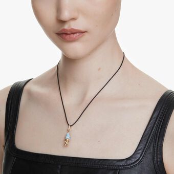 swarovski good luck trolls pendant  troll  blue  gold tone plated