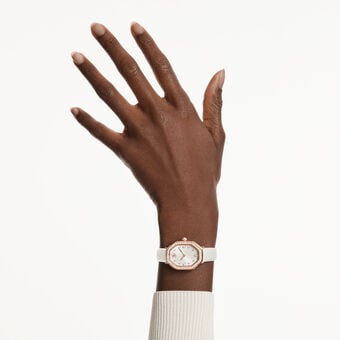 swarovski dextera octagon watch  swiss made  leather strap  white  rose gold tone finish