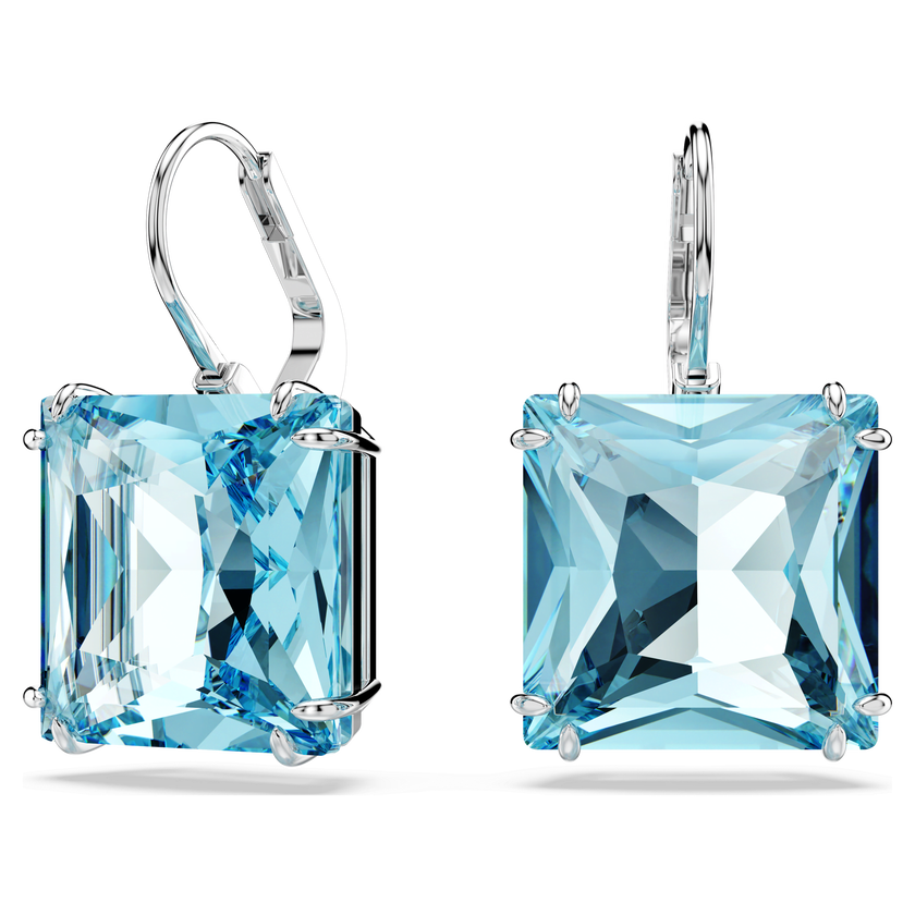 swarovski millenia earrings  square cut crystal  blue  rhodium plated