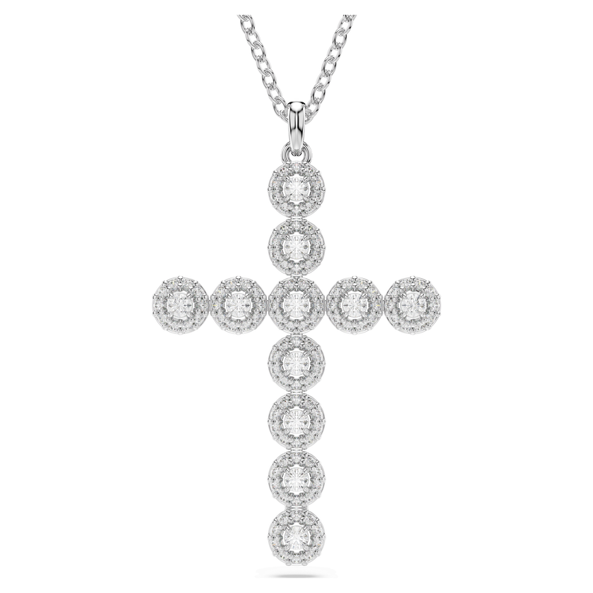 swarovski insigne pendant  mixed cuts  cross  white  rhodium plated