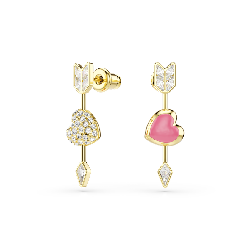 swarovski idyllia drop earrings  mixed cuts  heart with arrow  white  gold tone plated
