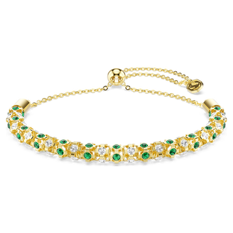 swarovski dextera bracelet  round cut  green  gold tone finish