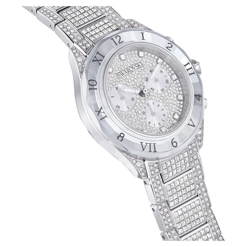 swarovski dextera lux watch  swiss made  metal bracelet  silver tone  stainless steel
