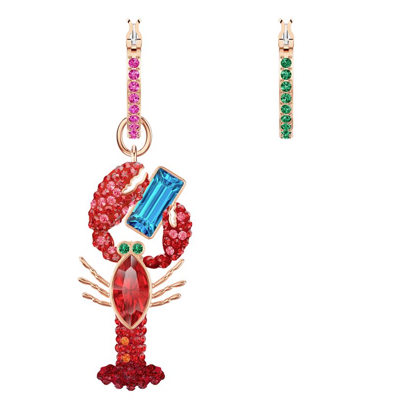 Ocean Lobster Pierced Earrings, Multi-colored, Rose gold plating