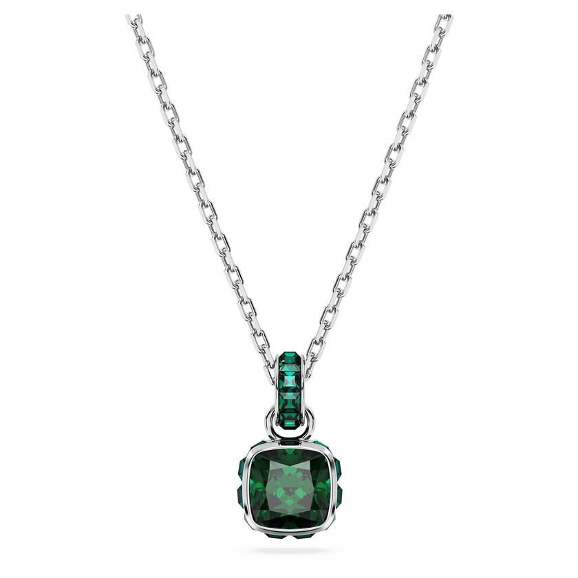 swarovski birthstone pendant  square cut  may  green  rhodium plated