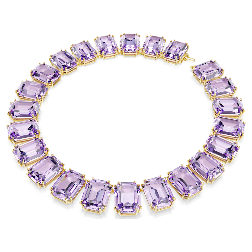 swarovski millenia tennis necklace  oversized crystals  octagon cut  purple  gold tone plated
