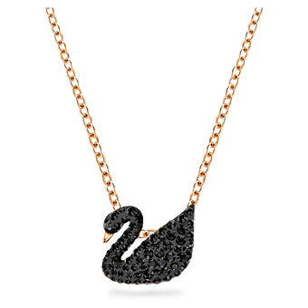 swarovski swan pendant  swan  black  18k rose gold finish