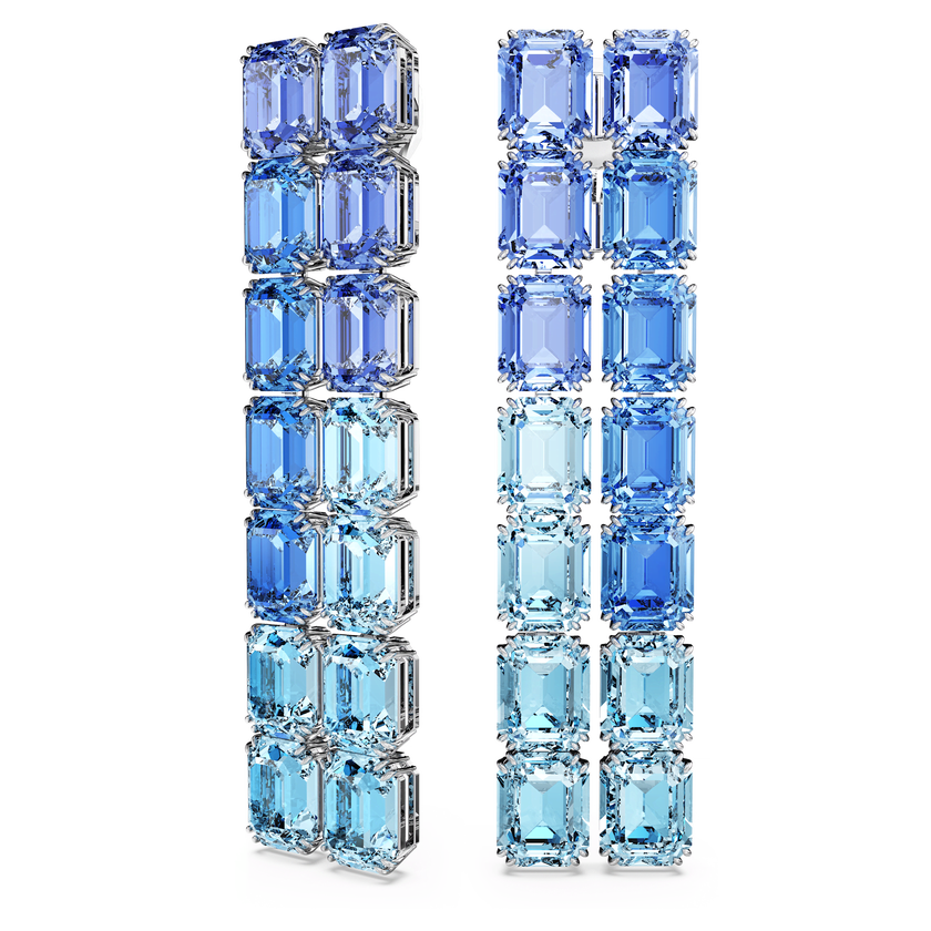 swarovski millenia clip earrings  octagon cut  color gradient  long  blue  rhodium plated