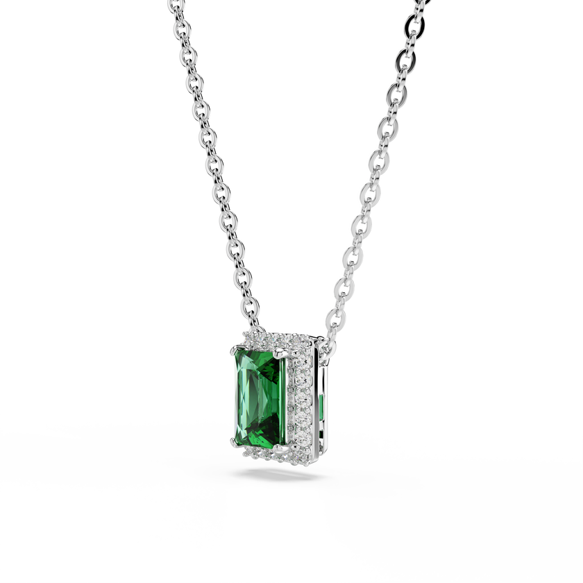 swarovski una angelic pendant  rectangular cut  pav   green  rhodium plated